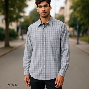 UNTUCKit Gray Relaxed Fit Dress‎ Shirt with Windowpane Plaid Pattern Size XXL